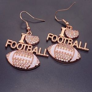 Rose gold tone earrings with ss hooks rose gold over, crystals I love football !
